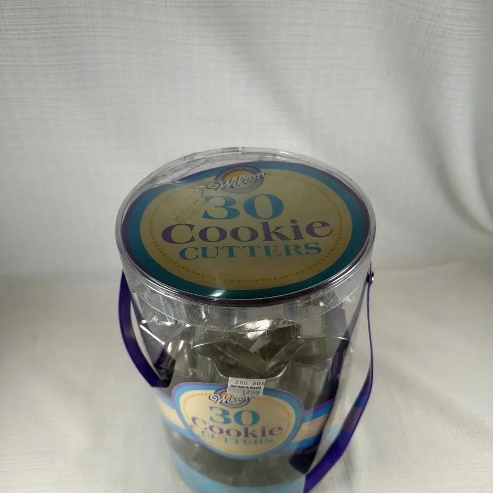 Vintage 2007 Wilton 30-Piece Metal Cookie Cutter Tub Set - Brand New / Sealed